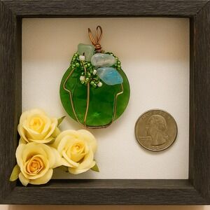 Sparkling Emerald Green Crystal Wire Wrapped Pendant Necklace Artisan Jewelry#23